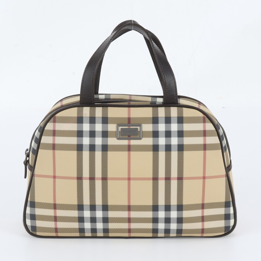Burberry Nova Check Leather Tote Bag Handbag Brown Women's